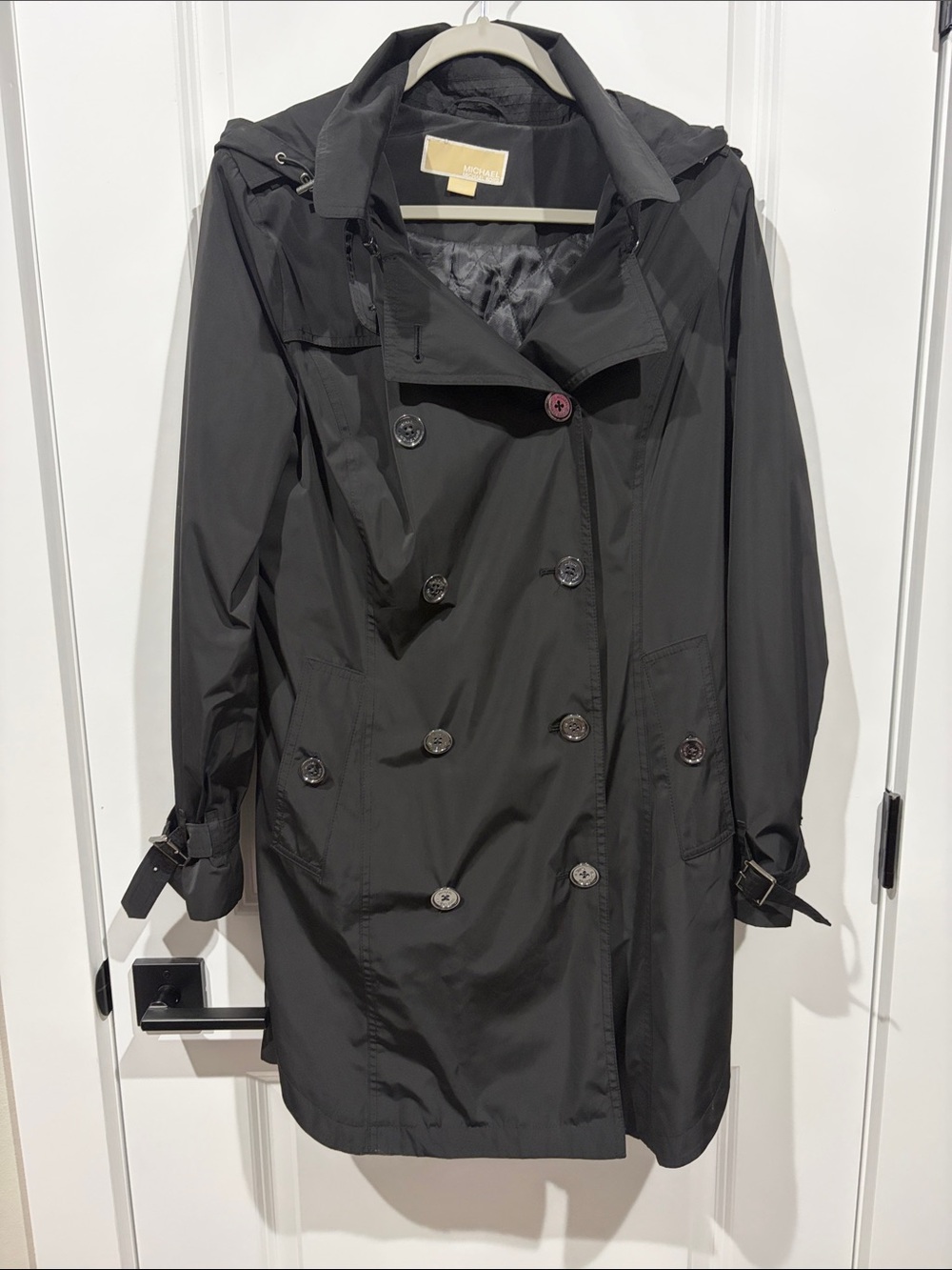 Michael Kors Black Double-Breasted Trench with Hood